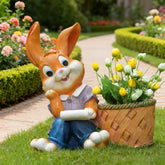 Relaxing Cute Sitting Bunny Resin Planter Pot with Basket for Garden