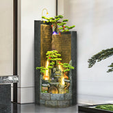 Luxury LED Illuminated Indoor Water Fountain with Artificial Bonsai Trees