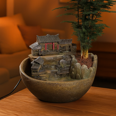 Mountain Village Tabletop Water Fountain & Planter