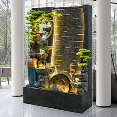 Vertical Indoor Water Fountain with Spinning Wheel, LED Lighting, Deer Figurines