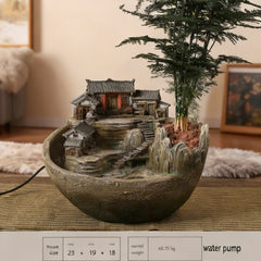Mountain Village Tabletop Water Fountain & Planter