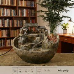 Mountain Village Tabletop Water Fountain & Planter