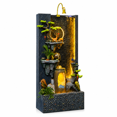 Tall Rectangular Indoor Water Fountain with Golden Spinning Wheel