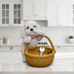 Cute Bichon Frise Basket Showpiece