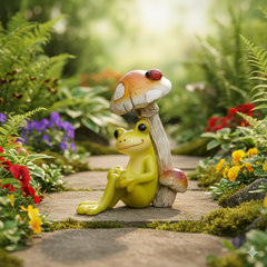 Charming frog under mushroom cap