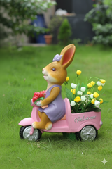 Garden Bunny Welcome Statue, Pink Car