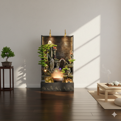 Water Fountain with LED Lights, Mountain Rockery Design, Large Floor Standing Waterfall