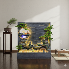 LED Illuminated Mountain Waterfall with Bonsai Tree