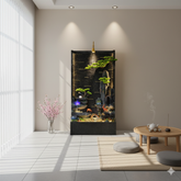 Waterfall Fountain with LED Lights, Black Frame, Asian Style Landscape Design