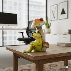 Charming frog under mushroom cap