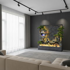 LED Illuminated Mountain Waterfall with Bonsai Tree