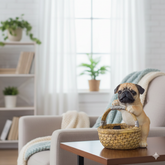 PUG DOG WITH BASKET