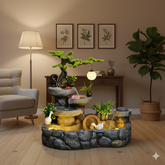 Decorative Indoor Fountain with Bonsai Tree, 3-Tier Stone Waterfall, LED Light