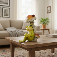 Charming frog under mushroom cap