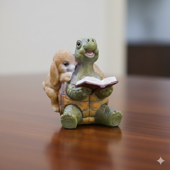 Rabbit and Turtle Reading Figurine