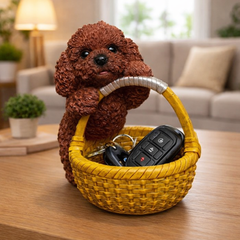 Poodle figurine in basket