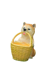 Garden Decorative Shiba Inu Dog Figurine with Yellow Basket