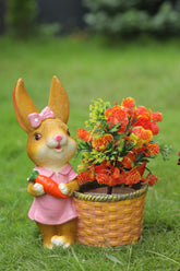 Garden Duck Figurine with Flower Basket, Orange and Pink