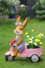 Garden Bunny Welcome Statue, Pink Car