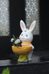 White Decorative Rabbit with Yellow Flower Basket