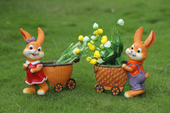 Decorative Flower Cart, Orange Resin Rabbit