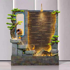 Zen Water Fountain with LED Lights, Grey Stone