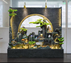 Zen Garden Indoor Fountain with LED Lights, Asian Mountain Landscape Design