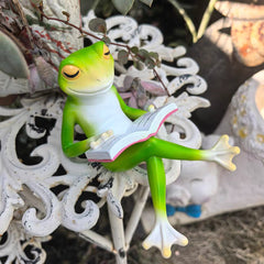 Smart Frog Book Lover Showpiece