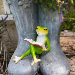 Smart Frog Book Lover Showpiece