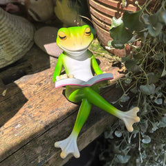 Smart Frog Book Lover Showpiece