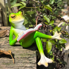 Smart Frog Book Lover Showpiece