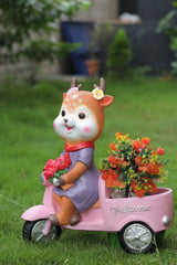 Decorative Fox Figurine in Pink Car, Purple Dress with Floral Bouquet
