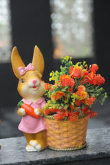 Garden Duck Figurine with Flower Basket, Orange and Pink
