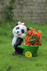 Adorable Cartoon Panda Shaped Resin Planter Pot with Basket Design