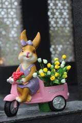 Garden Bunny Welcome Statue, Pink Car