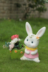 White Decorative Rabbit Pink Yellow Dress