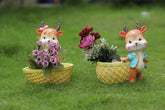 Decorative Garden Deer Figurines with Flower Baskets, Orange and Yellow