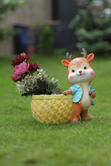 Decorative Garden Deer Figurines with Flower Baskets, Orange and Yellow