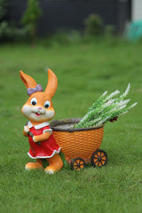 Decorative Flower Cart, Orange Resin Rabbit