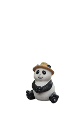 Decorative Panda Figurine with Straw Hat, Black and White