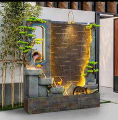 Zen Water Fountain with LED Lights, Grey Stone