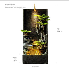 Zen Garden Wall Fountain, Black Stone with LED Lights, Cascading Waterfall Design