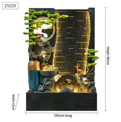 Vertical Indoor Water Fountain with Spinning Wheel, LED Lighting, Deer Figurines