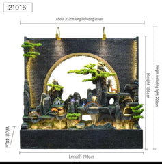 Zen Garden Indoor Fountain with LED Lights, Asian Mountain Landscape Design