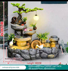 Decorative Indoor Fountain with Bonsai Tree, 3-Tier Stone Waterfall, LED Light