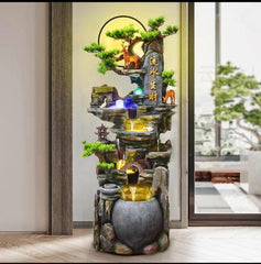 Garden Indoor Tabletop Fountain with LED Lights, Asian Rockery Waterfall