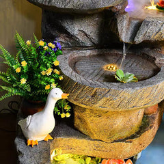 Decorative Indoor Fountain with Bonsai Tree, 3-Tier Stone Waterfall, LED Light