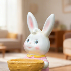 White Decorative Rabbit with Yellow Flower Basket
