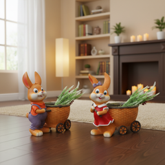 Decorative Flower Cart, Orange Resin Rabbit
