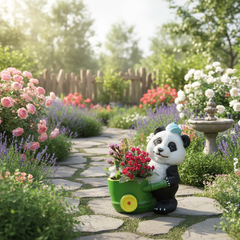 Playful Panda Gardener & Wheelbarrow Planter